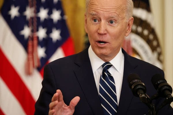 U.S. President Joe Biden talks to reporters during the first news conference of his presidency in the East Room of the White House on March 25, 2021 in Washington, DC. 