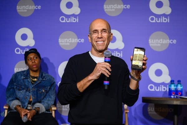 Jeffrey Katzenberg demonstrates Quibi at the Sundance Film Festival in January in Park City, Utah.