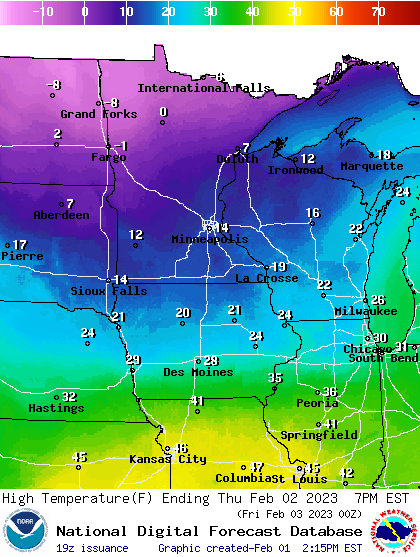 Forecast high temperatures Thursday