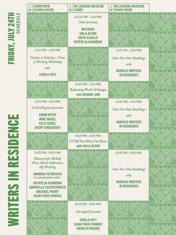 Eaux Claires Festival 2026 - Writers in Residence Schedule
