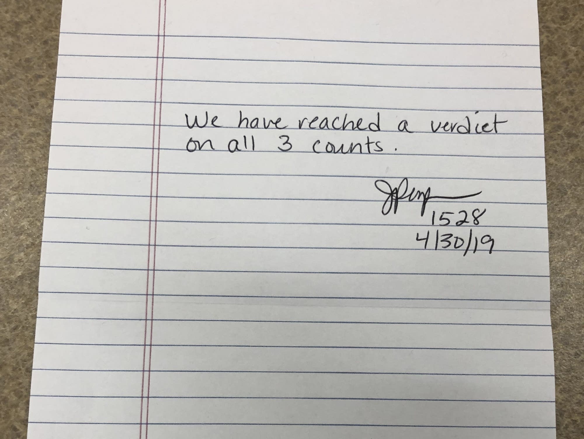 The jury note from the Mohamed Noor trial.