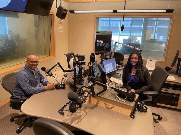 two people in studio