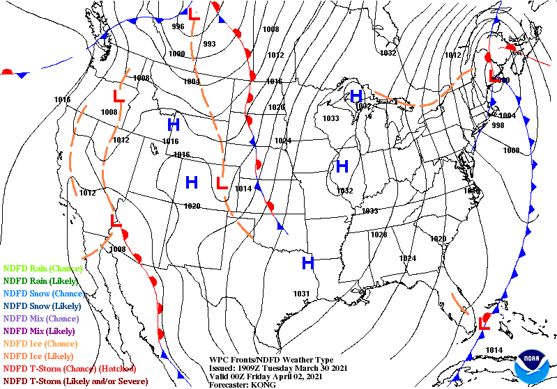 Surface weather map forecast 7 pm Thursday
