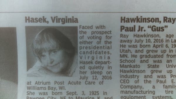 Obituary comments on Trump-Clinton