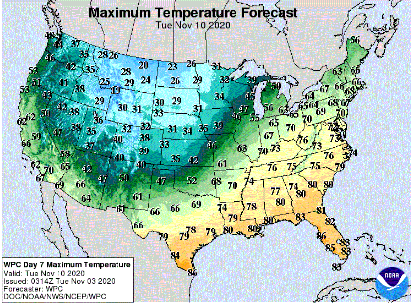 Forecast high temperatures for next Tuesday