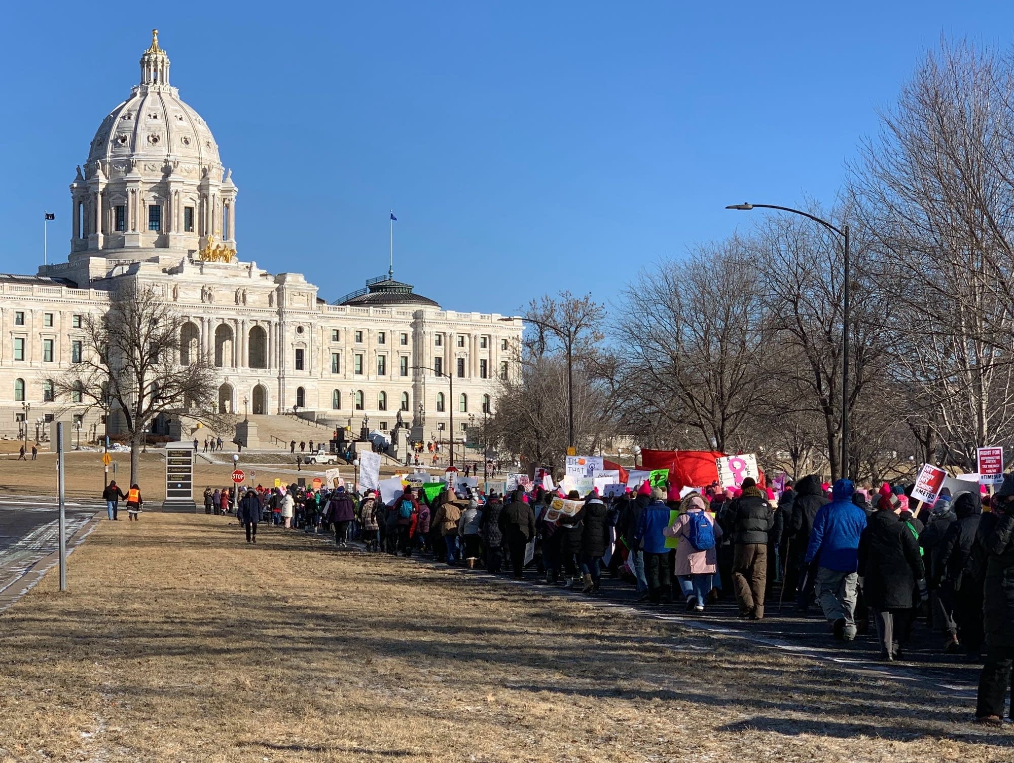 The Women's March Minnesota crowd approaches the State Capitol.