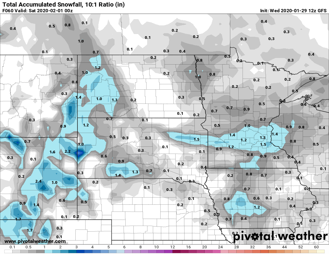 NOAA GFS snowfall output Friday