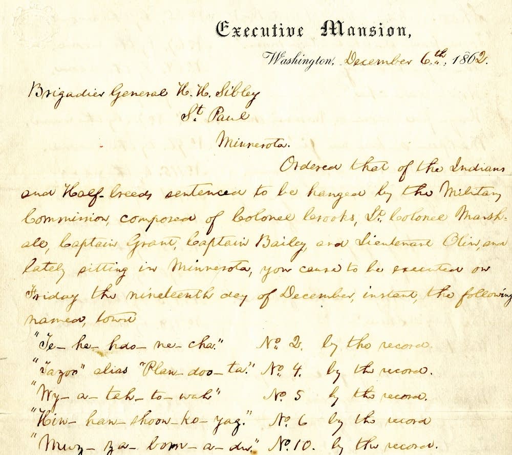 The execution order written by President Lincoln