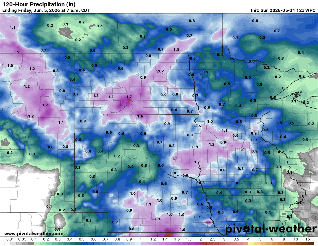 Forecast rainfall through early Friday