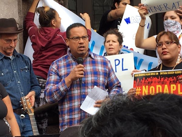 U.S. Rep. Keith Ellison spoke to protesters.