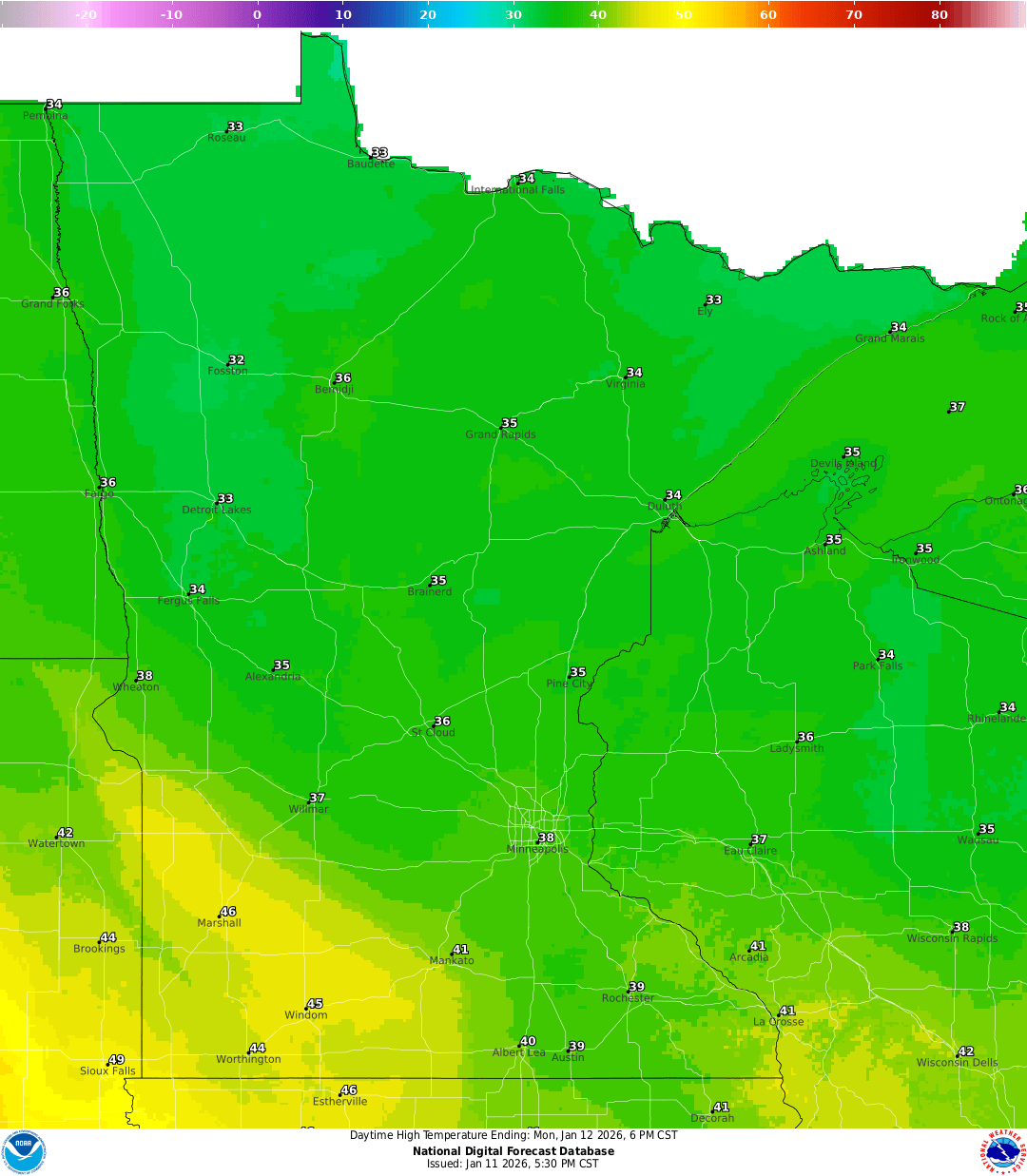 Highs for Monday