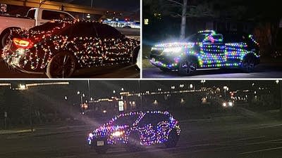 Cars covered in Christmas lights are fun, but police say please don't drive  them