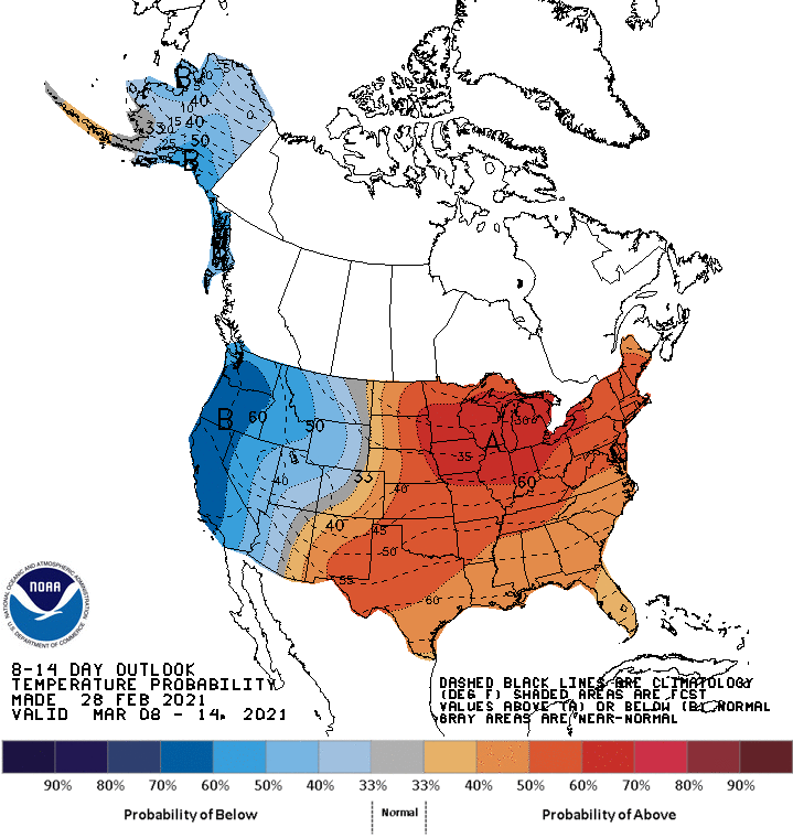 NOAA 8 to 14-day temperature outlook