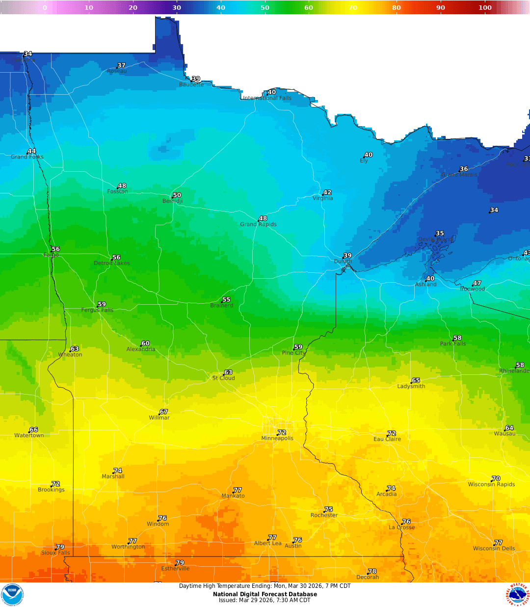 Highs for Monday