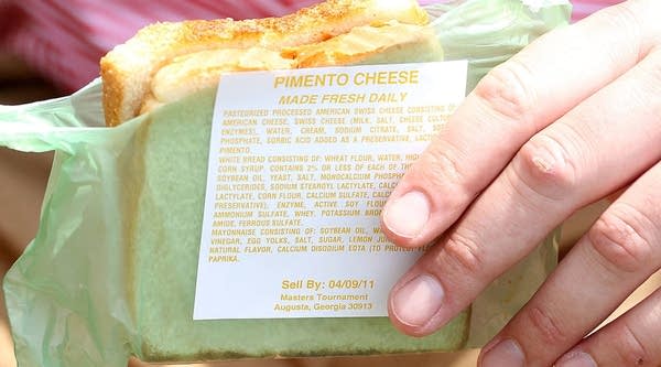 One of Augusta National's famed pimento cheese sandwiches is seen during the second round of the 2011 Masters Tournament at Augusta National Golf Club on April 8, 2011 in Augusta, Georgia.