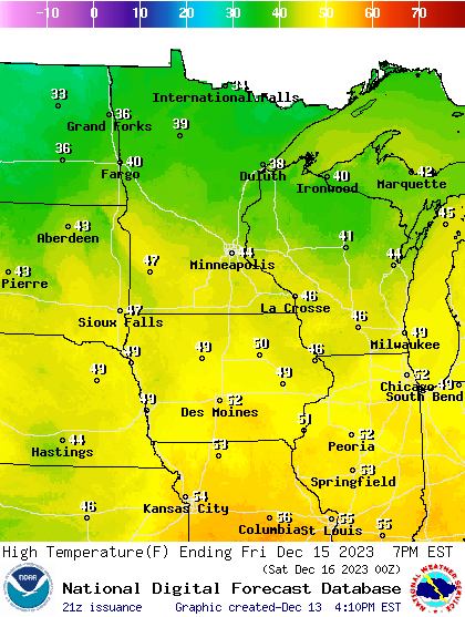 Forecast high temperatures Friday