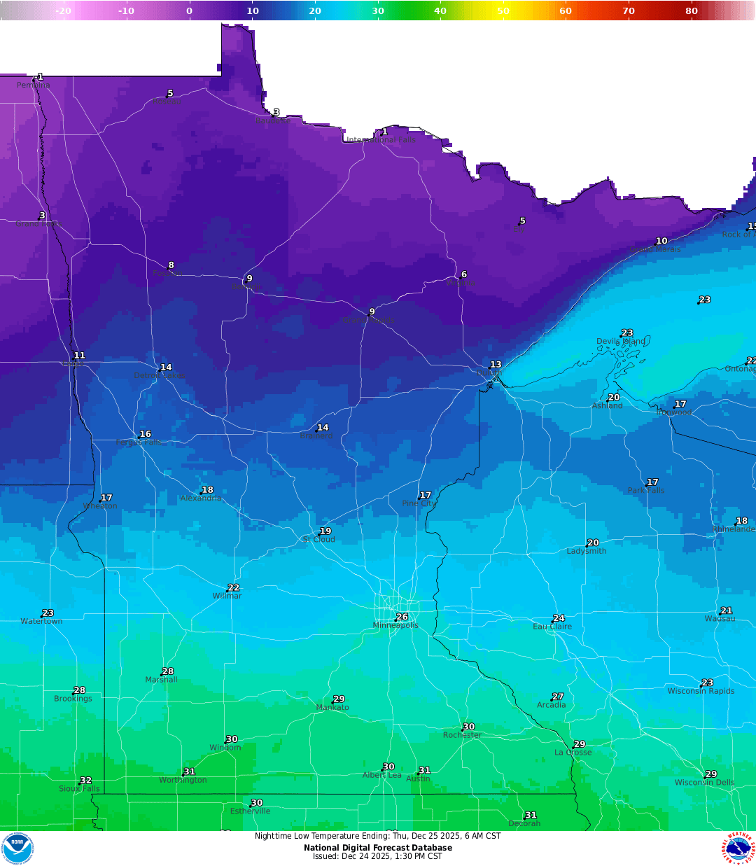Lows for Wednesday night