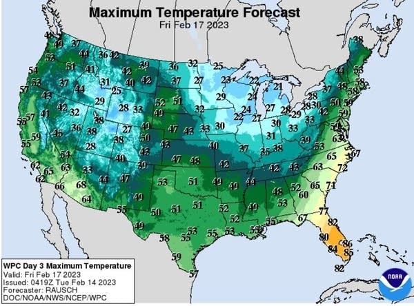 Forecast high temperatures Friday