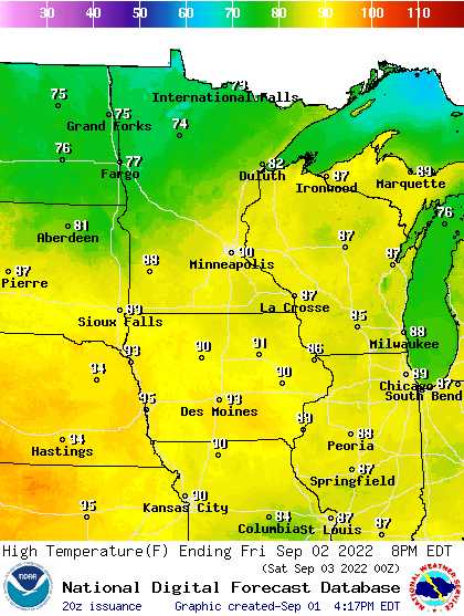 Forecast high temperatures Friday