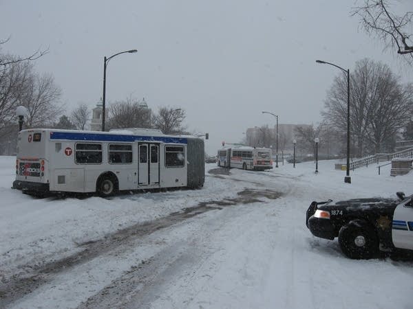 Jack-knifed buses