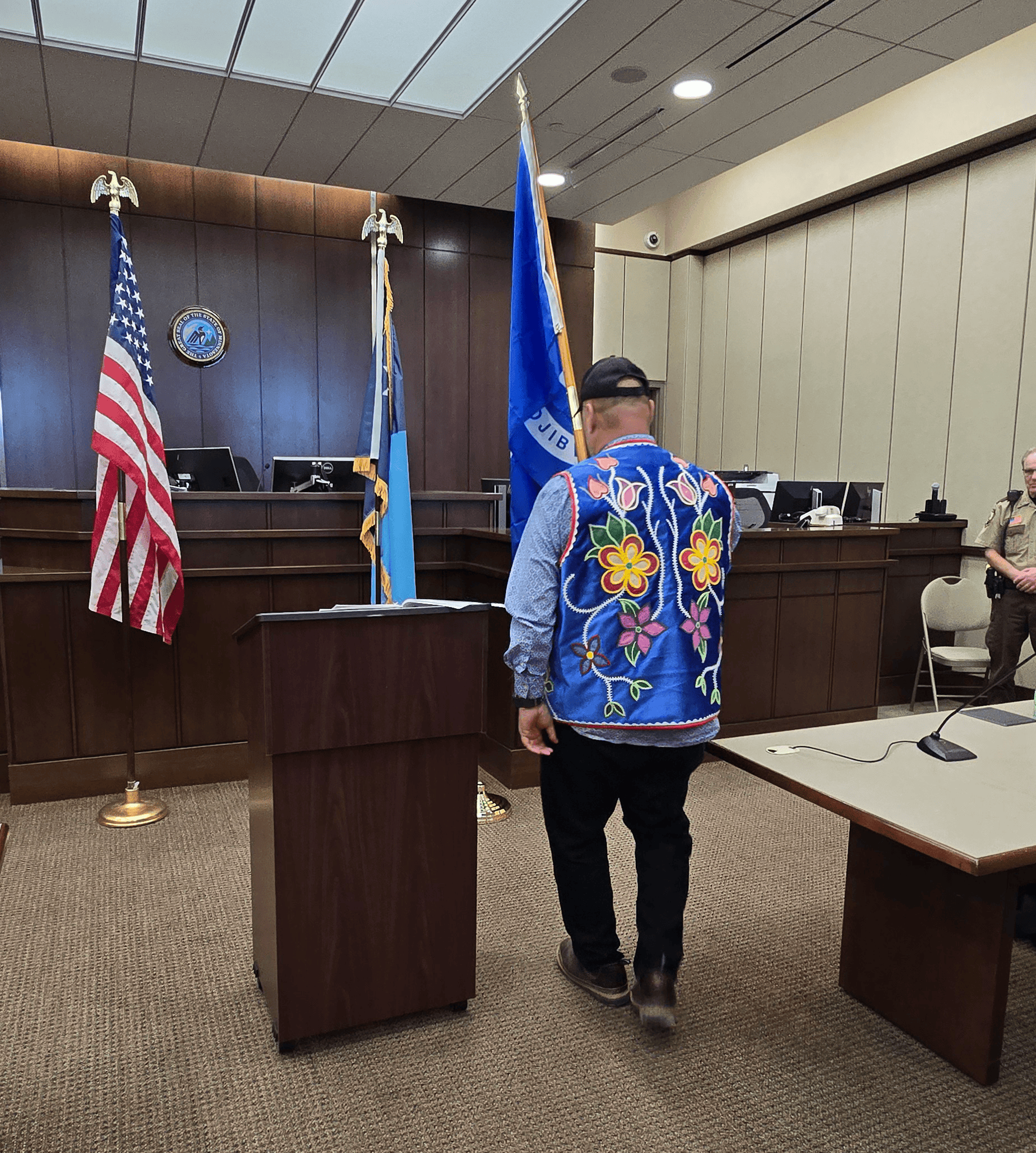 flags and people at judicial branch