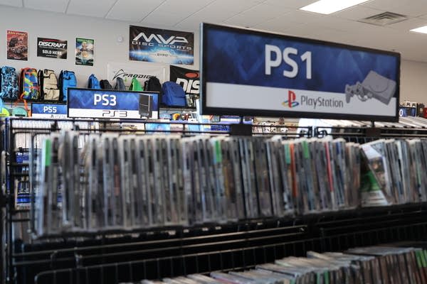 Play Station video games lined up