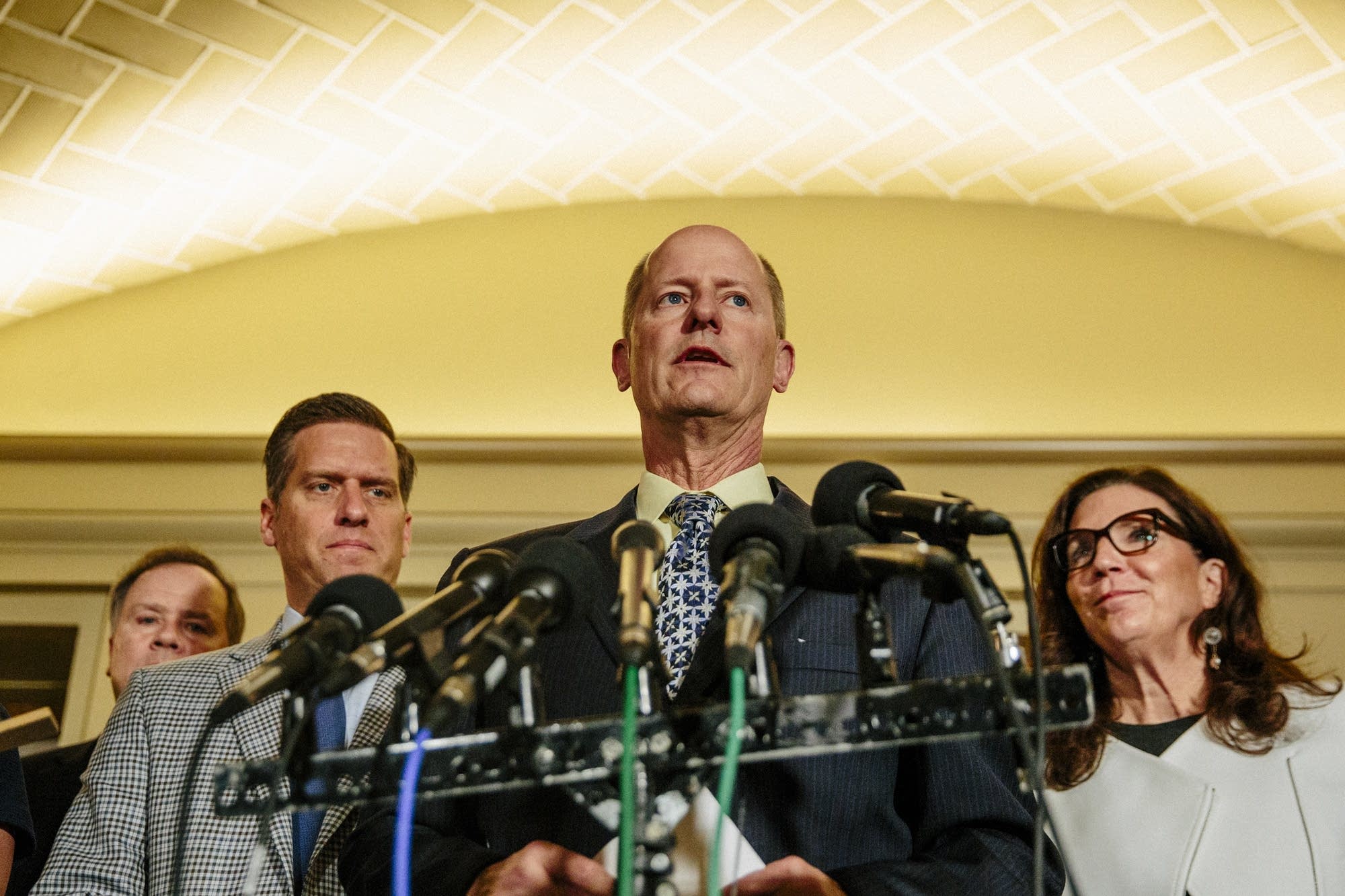 Senate Majority Leader Paul Gazelka, R-Nisswa, speaks to reporters.