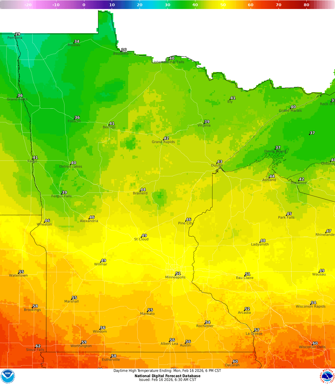 Highs for Monday