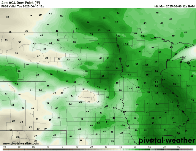 Dewpoints Tuesday 1 p.m. to Wednesday 7 a.m..