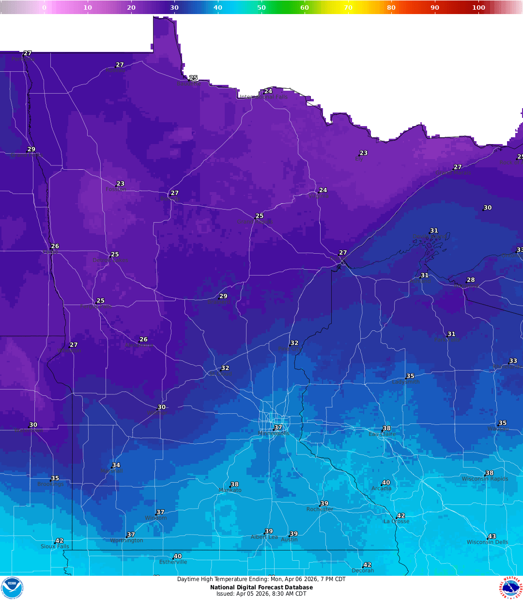 Highs for Monday