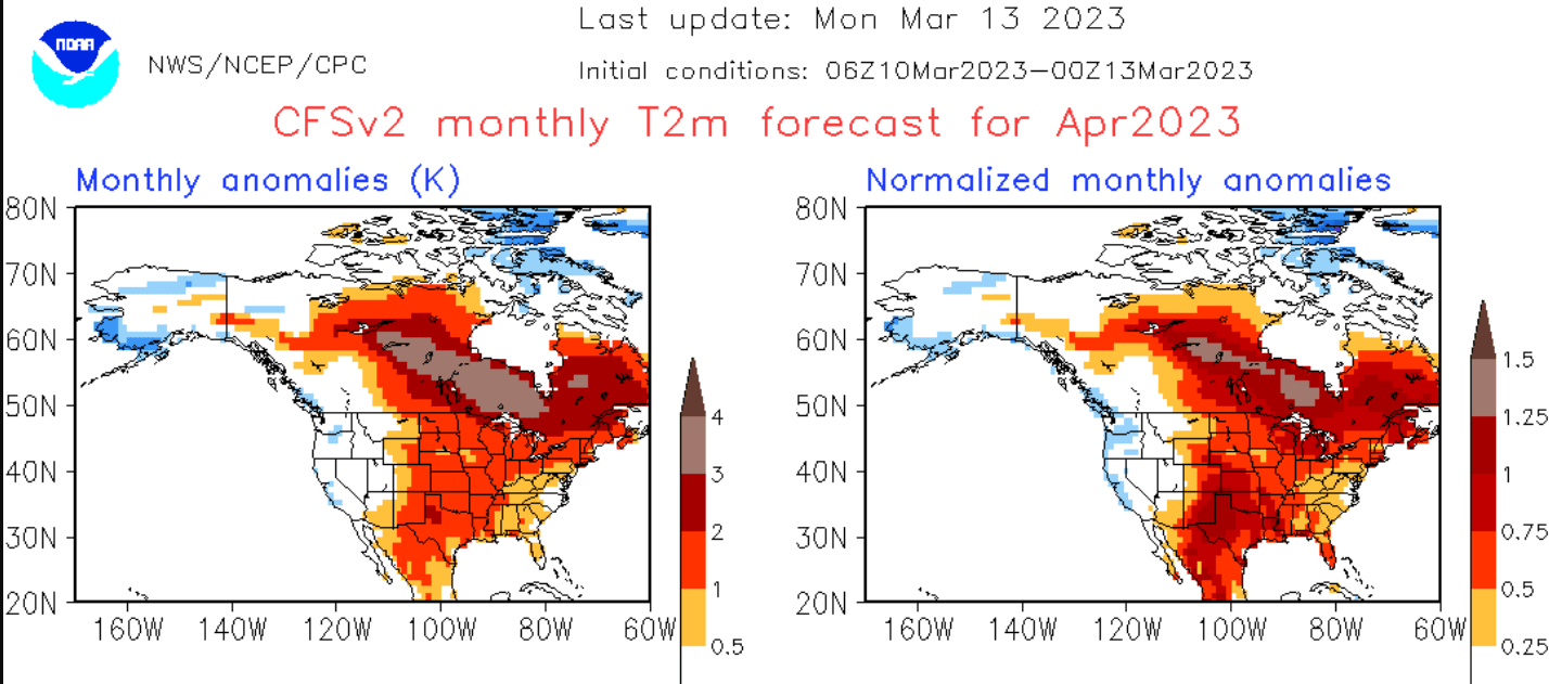 NOAA CFS2 temperature outlook