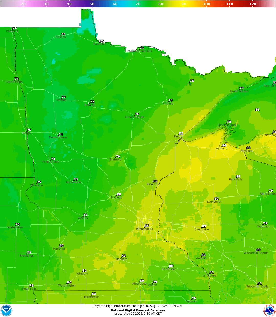 Highs for Sunday
