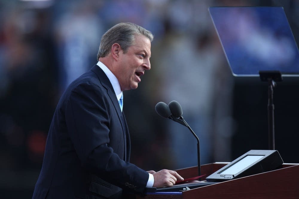 Al Gore addresses the crowd at Invesco Field