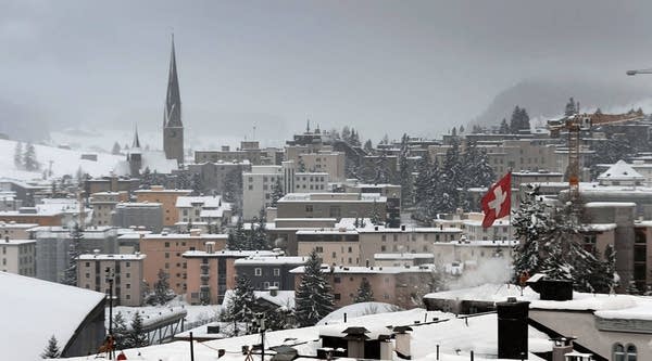 The Alpine resort of Davos is seen under show during the World Economic Forum annual meeting on January 23, 2016.