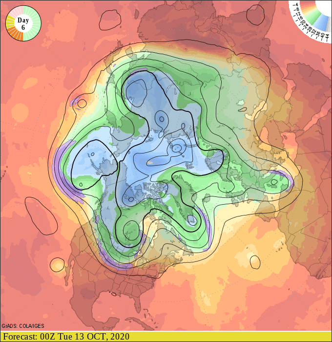 Upper air forecast map for 7 pm October 12