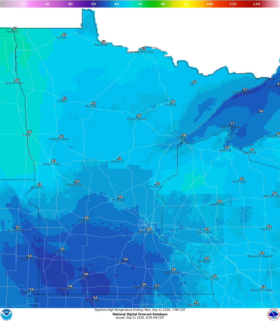 Highs for Monday