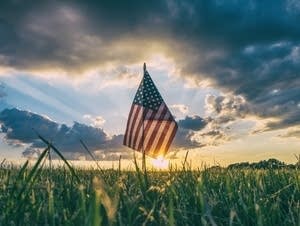 American flag at sunset.