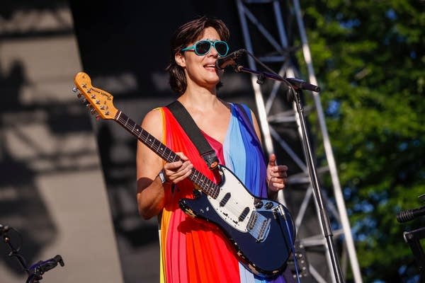 Lætitia Sadier of the band Stereolab performs on day two of the Pitchfork Music Festival at Union Park on July 20, 2019 in Chicago.