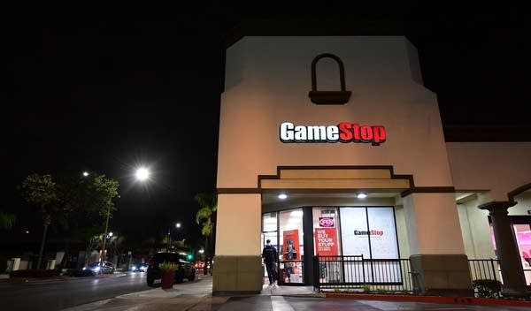 A man steps out of a GameStop store in Alhambra, California on January 27, 2021.