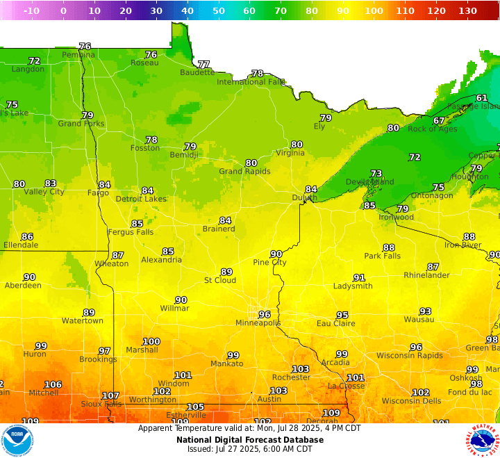 Monday's heat index