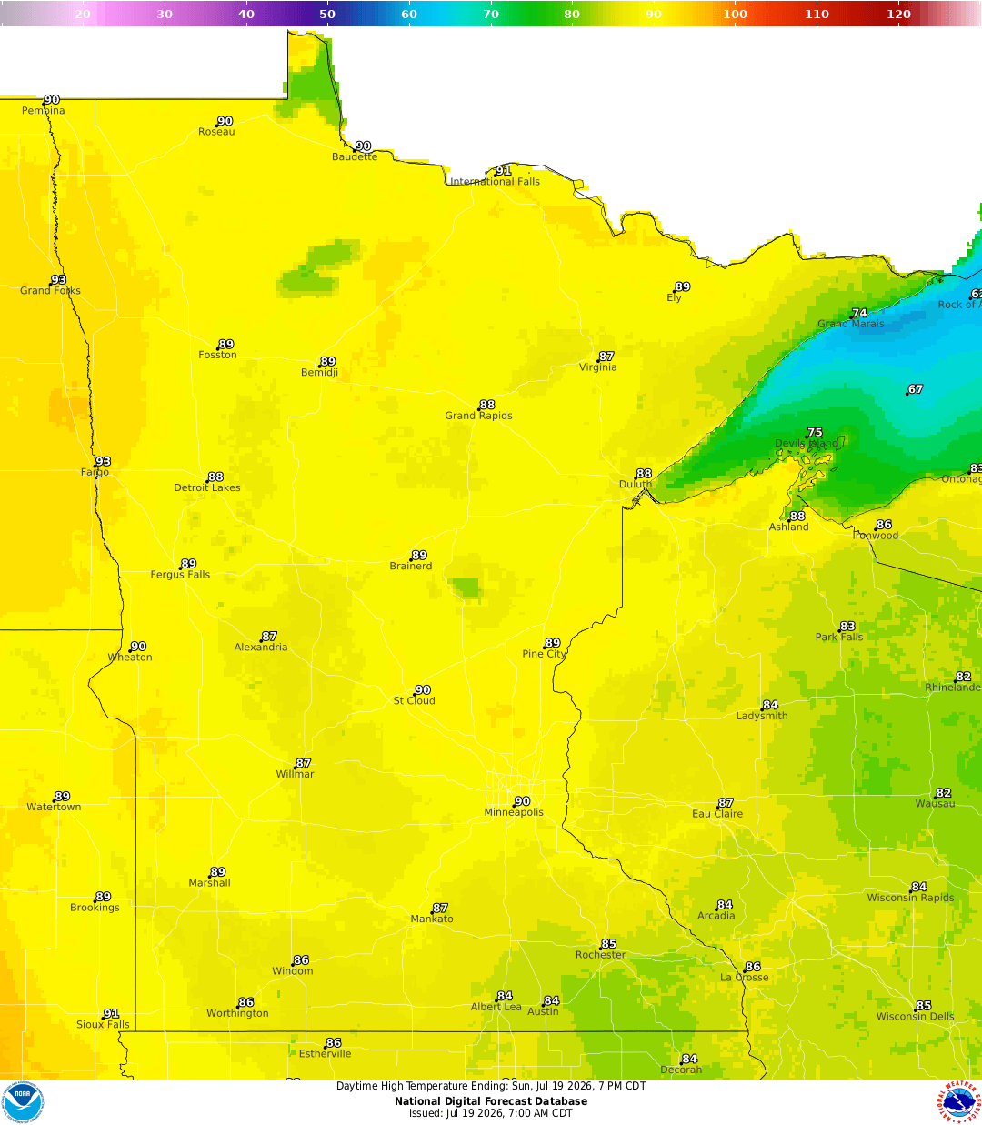 Highs for Sunday