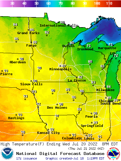 Forecast high temperatures Wednesday