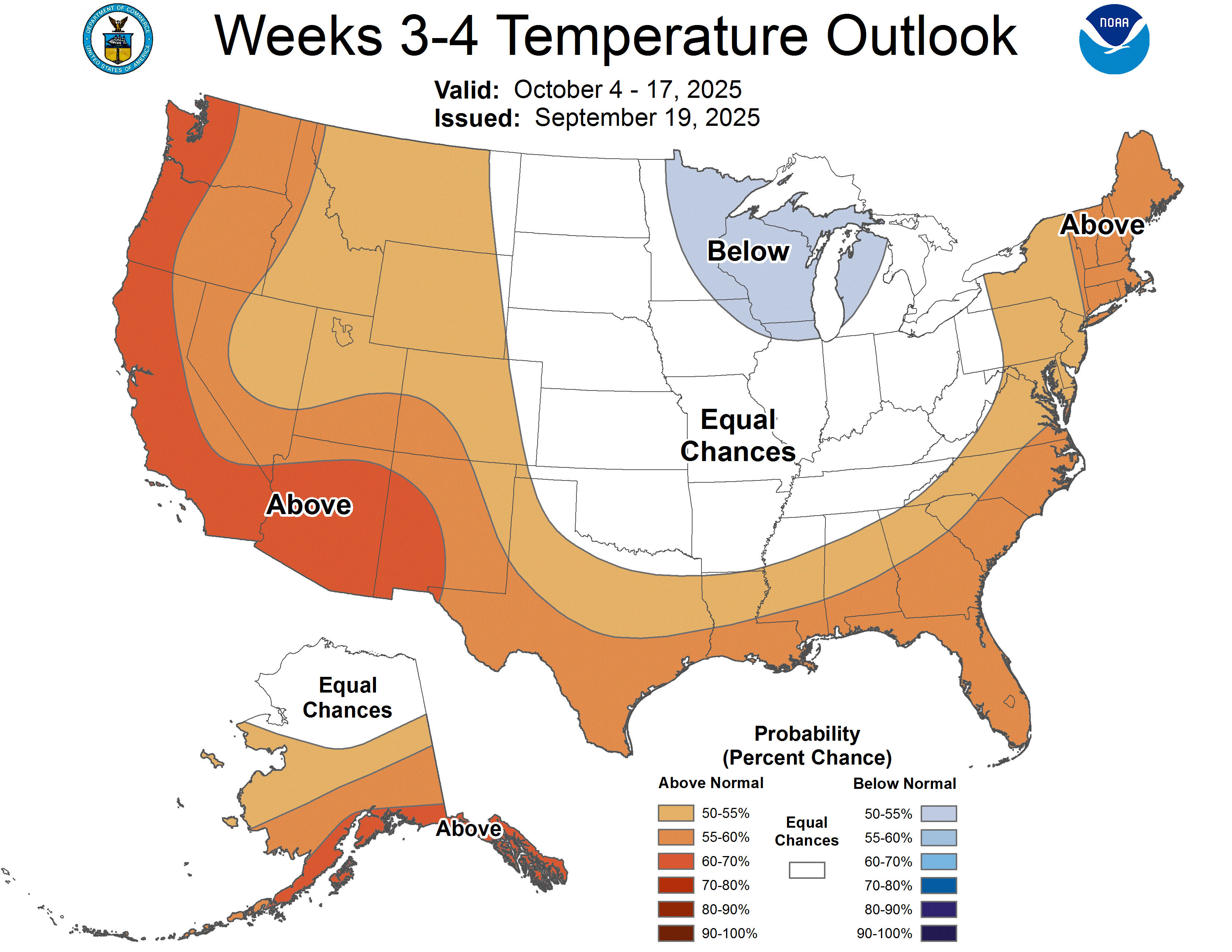 NOAA week 3 and 4 temperature outlook