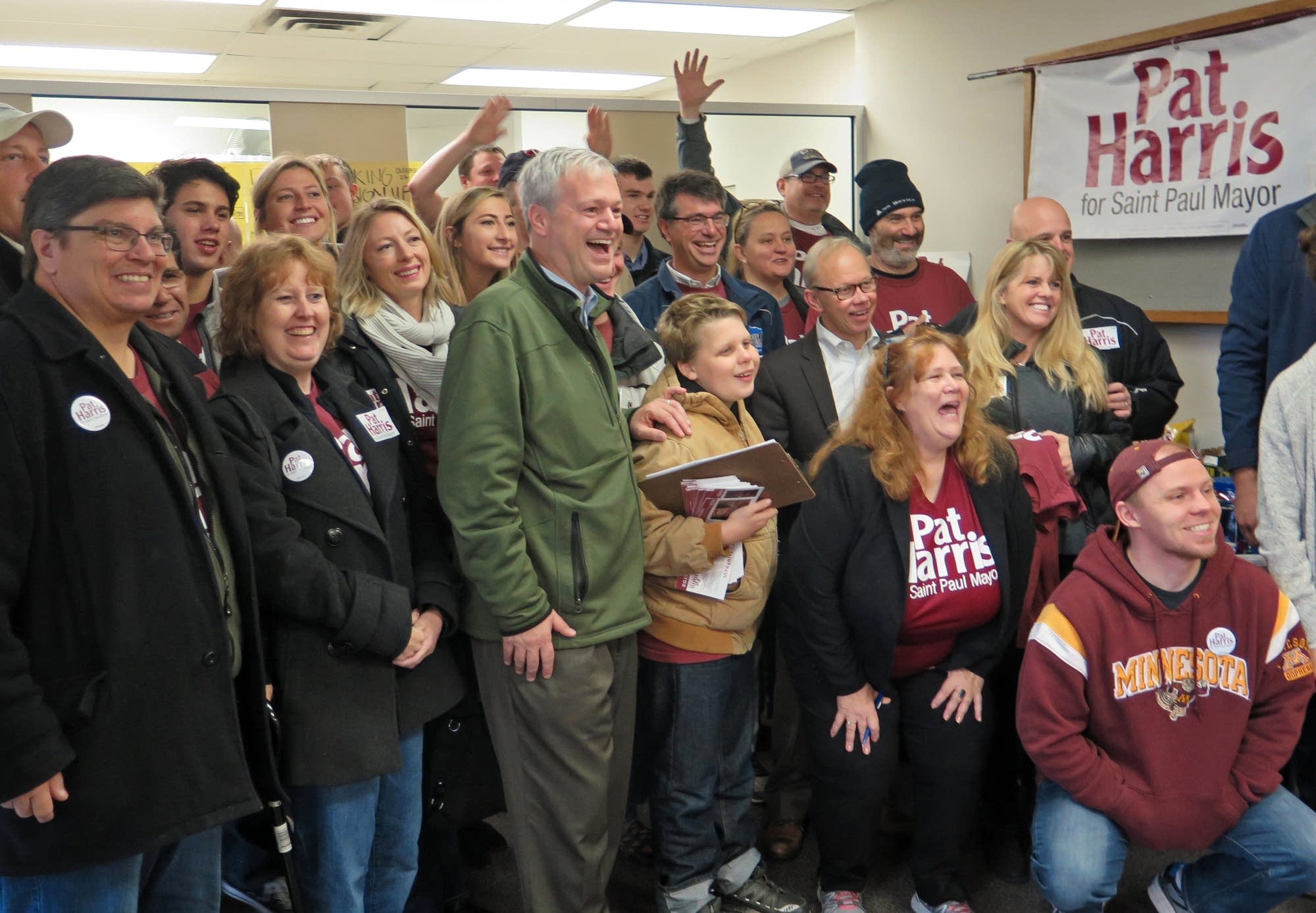 St. Paul mayoral candidate Pat Harris poses for a photo with volunteers.