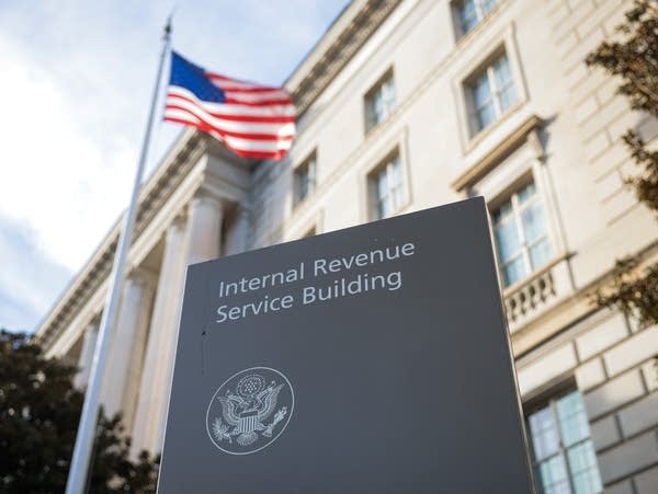 A sign for the Internal Revenue Service (IRS) is seen outside its building on February 13, 2025 in Washington, DC. Members of Elon Musk's Department of Government Efficiency (DOGE) arrived at the Internal Revenue Service to begin examining the agency's operations.