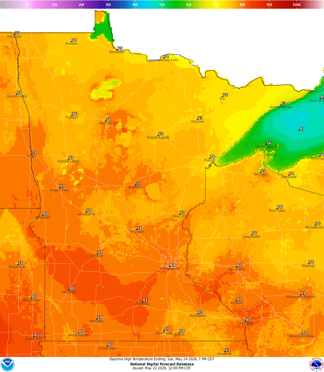 Highs for Sunday