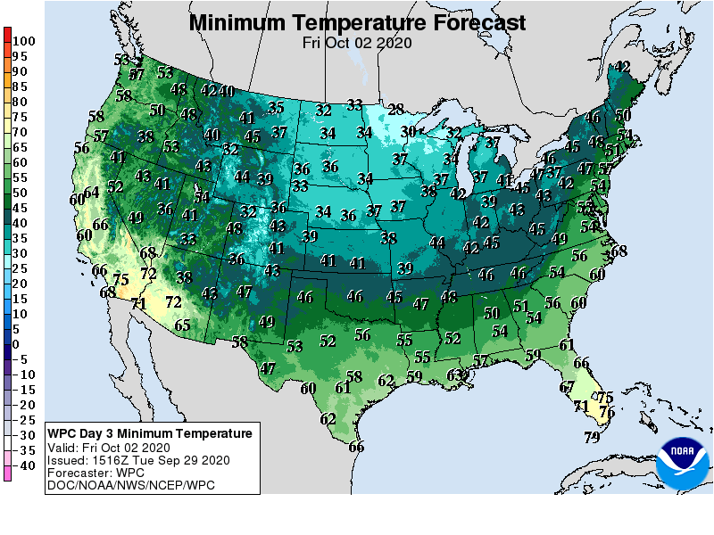 Low Temperature forecast Friday morning