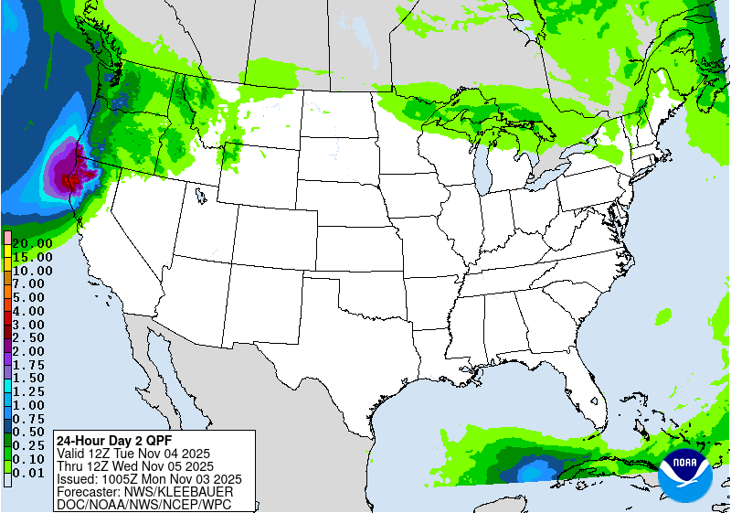 Quantitative precipitation forecast for Tuesday