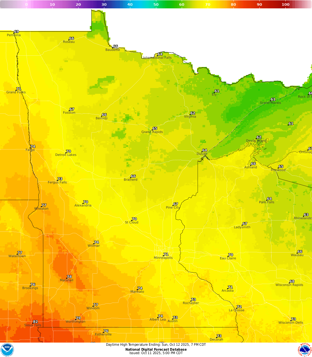 Highs for Sunday