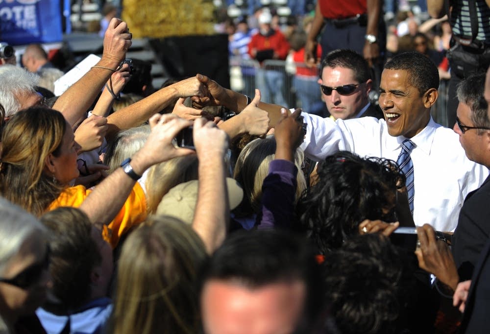 Barack Obama greets supporters in Iowa